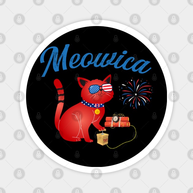 Meowica 4th Of July Funny Cat Detonator US Flag Sunglasses Magnet by Swagmart